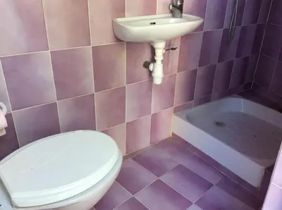a pink bathroom with a toilet and a sink at VILLA MIREILLE CALME ARBOREE PISCINE SANS VIS A VIS SECURISEE in Morières-lès-Avignon