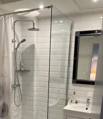 a bathroom with a shower and a sink at Magic views in paradise in Joucas