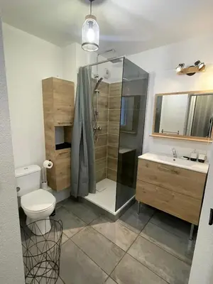 a bathroom with a shower and a toilet and a sink at Appartement Studio en résidence Avignon zone Agroparc in Avignon