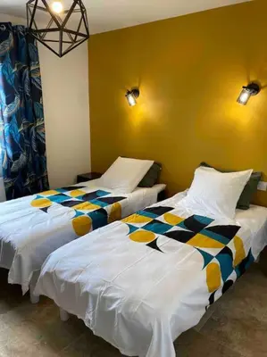 two beds sitting next to each other in a room at Villa les Romarins in Saint-Didier