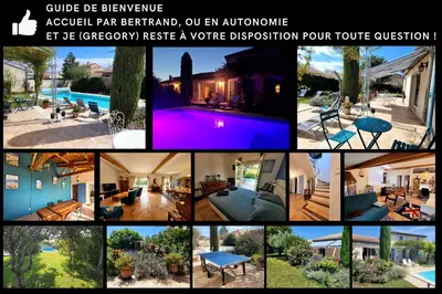a collage of different pictures of a house at La Villa des Lavandes - A 300m du Centre, au calme, et au vert ! in LʼIsle-sur-la-Sorgue