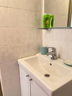 a bathroom with a sink and a mirror at Maisonnette à la campagne. Idéal Télétravail in Éguilles