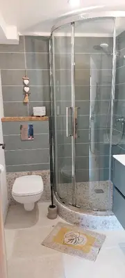 a bathroom with a shower and a toilet at MyLuberon-Appartement au pied du Luberon in Lauris