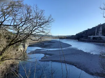 a river with snow on the banks at Aude en Provence in Meyrargues