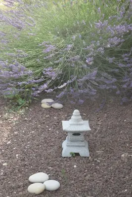 a stone fire hydrant in the middle of a garden at L'Islo Bamboo in Saumane-de-Vaucluse