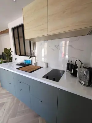 a kitchen with a sink and a counter top at Appartement des Augustins in Aix-en-Provence