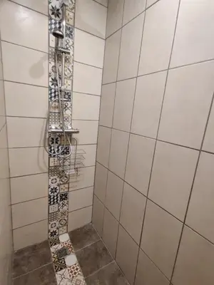 a shower in a bathroom with tiled walls at STUDIO DU CHARME PROVENCAL in Sénas