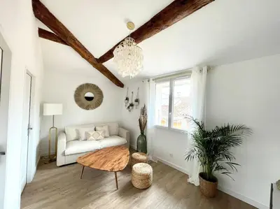 a living room with a couch and a table at Ravissant appartement au cœur d’Aix in Aix-en-Provence