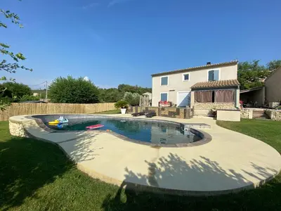 a swimming pool in the backyard of a house at Villa individuelle avec piscine privée proche du Ventoux in Blauvac