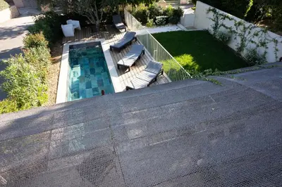 an overhead view of a swimming pool on a roof at Villa Cocoon Lourmarin in Lourmarin