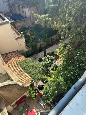 an overhead view of a garden with a roof at CABADOL - Appartement Aix centre historique - très calme - 50m cours Mirabeau in Aix-en-Provence