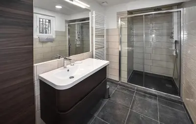 a bathroom with a sink and a shower at Maison confortable à Ansouis dans Le Luberon in Ansouis