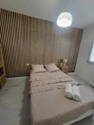 a large bedroom with two beds in a room at Appartement Cosy centre ville in LʼIsle-sur-la-Sorgue