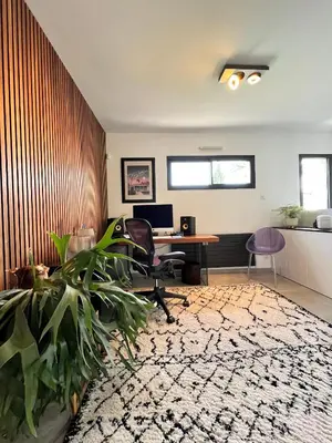 an office with a desk and a plant in a room at Luxury Villa with Pool en Provence in Le Puy-Sainte-Réparade