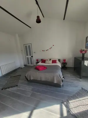 a bedroom with a bed in a white room at Les Pagnons in Velleron