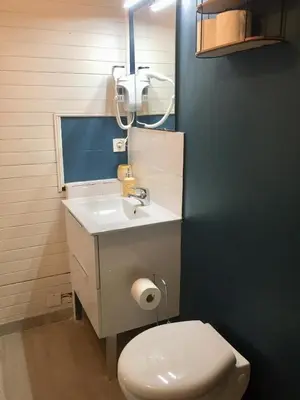a bathroom with a white toilet and a sink at Appartement Emil centre ville in Carpentras