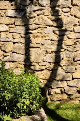 a stone wall with a shadow of a plant at Unique guest room in the heart of Provence 