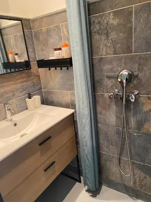 a bathroom with a sink and a shower at Aix-en-Provence, Cosy Studio proche toutes commodités et axes routiers, linges fournis in Aix-en-Provence