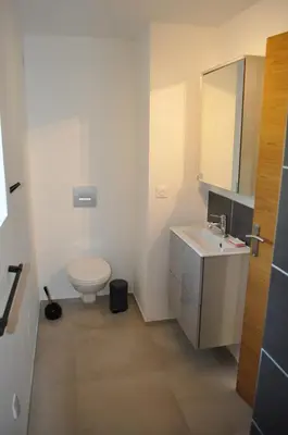a bathroom with a toilet and a sink and a mirror at Le Mas des Calus Chambres d'hôtes in LʼIsle-sur-la-Sorgue