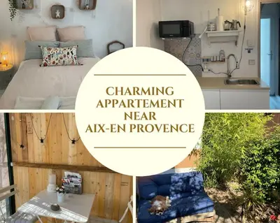 a collage of three pictures of a small apartment at Charming Studio to Venelles 10 minutes from Aix in Venelles