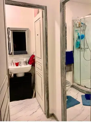 a bathroom with a sink and a shower and a mirror at Appartement de luxe : Le Petit Trianon au coeur d'Aix-en-Provence in Aix-en-Provence