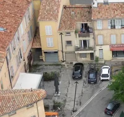 an aerial view of a city street with buildings at Lovely house teracce and parking in historic center in Aix-en-Provence