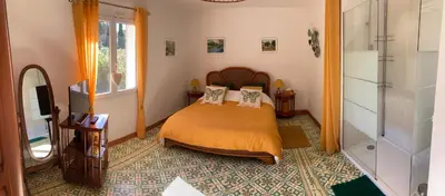 a bedroom with a large bed and a window at Domaine des Lavarines in Morières-lès-Avignon