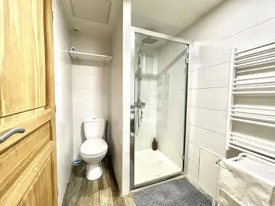 a small bathroom with a toilet and a shower at *Le Lotus*Fiber Wifi*Hyper Center* in Salon-de-Provence