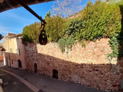 a brick wall with plants on top of it at L'atelier au coeur du village in Roussillon