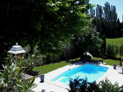 a swimming pool in a yard with a tree at Mas de St-Andiol in Cabannes