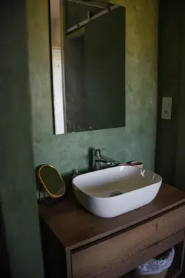 a bathroom with a white sink and a mirror at Mas Gardane in Pernes-les-Fontaines