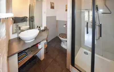 a bathroom with a sink and a toilet and a shower at Beautiful Home In L'isle-Sur-La-Sorgue in LʼIsle-sur-la-Sorgue