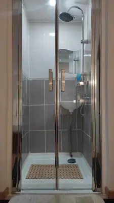 a bathroom with a shower with a sink at Location au cœur du Luberon 2 personnes in Saint-Saturnin-les-Apt