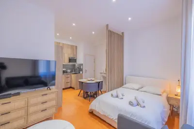 a bedroom with a bed and a flat screen tv at Appartement de Charme in Aix-en-Provence