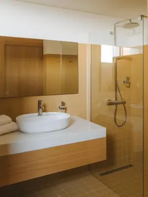 a bathroom with a sink and a shower at Le Saint Hubert in Saint-Saturnin-les-Apt