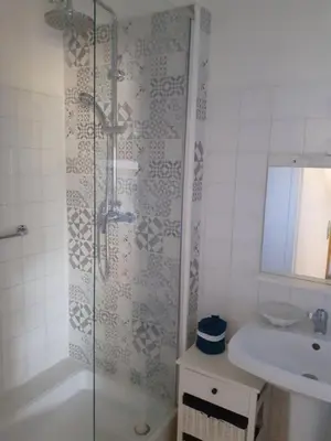 a bathroom with a shower and a sink at Gite Bienvenue Lili in Châteauneuf-de-Gadagne