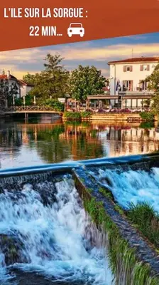 a flyer with a picture of a river with waterfalls at Carpentras cosy& 3 voyageurs& in Carpentras