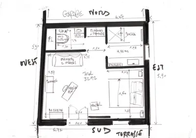 a sketch of a floor plan of a house at la chamade grande chambre B&B indépendante in Ventabren