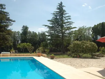 a swimming pool in a yard with a tree at Camargue Modern retreat in Cavaillon