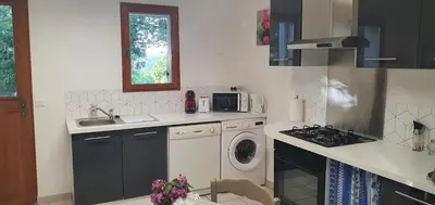 a kitchen with a washing machine and a sink at CHRIS LE VERGER in Saignon