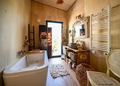 a large bathroom with a large tub in a room at Nouveau ENVOUTEMENT près de GORDES Provence Maison entière neuve archi luxe écolo 4 pers parking privé in Robion en Luberon