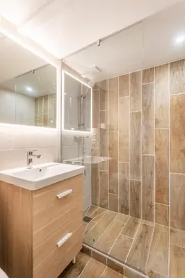 a bathroom with a sink and a shower at Studio Aixois Mezzanine in Aix-en-Provence