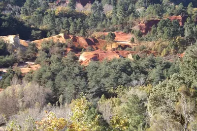 a view of a mountain with trees and rocks at Maison de campagne La Teranga au coeur du Luberon in Apt