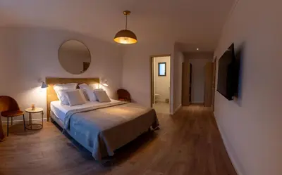 a bedroom with a large bed and a mirror at Comme à la maison in Châteauneuf-de-Gadagne