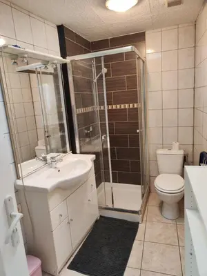 a bathroom with a shower and a sink and a toilet at Apt capitale du Luberon appartement 3 chambres 4 lits in Apt