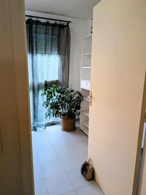 a room with a potted plant and a window at L'instant sorgue in LʼIsle-sur-la-Sorgue