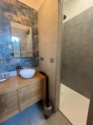 a bathroom with a sink and a shower at L'Oustalet des Alpilles in Saint-Rémy-de-Provence
