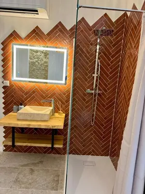 a bathroom with a shower and a sink at Mas Les Fabrys au coeur du Luberon in Bonnieux