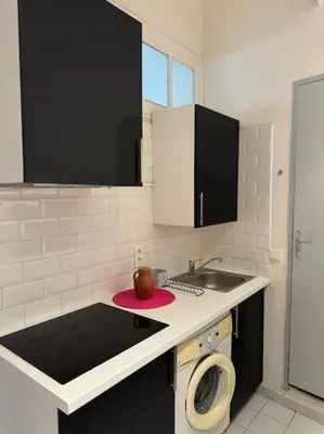 a kitchen with a sink and a washing machine at Le Tanneur- Grand Studio 38m2 en centre-ville in Aix-en-Provence