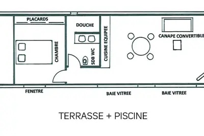 a floor plan of a small house with diagrams at Gite de charme avec piscine dans le Luberon in Cavaillon
